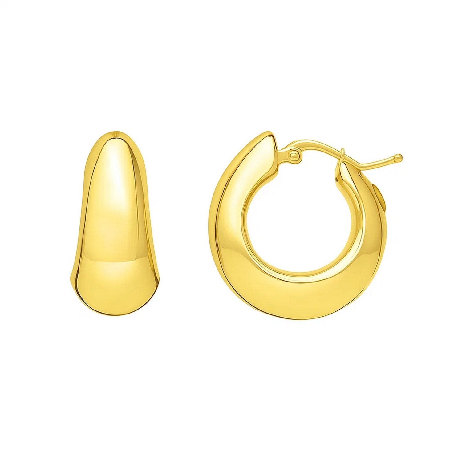 14k yellow gold tapered hoop earrings with a sleek modern design, perfect for elegant everyday wear.