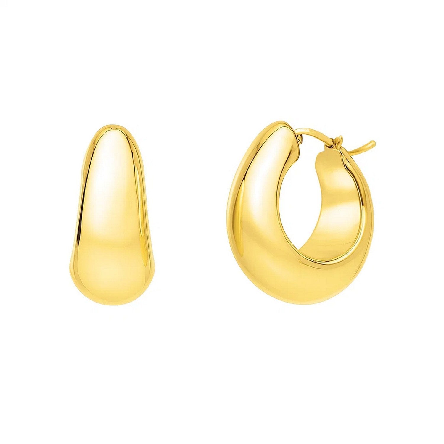 14K yellow gold tapered hoop earrings with a sleek modern design, perfect for elegant everyday wear.
