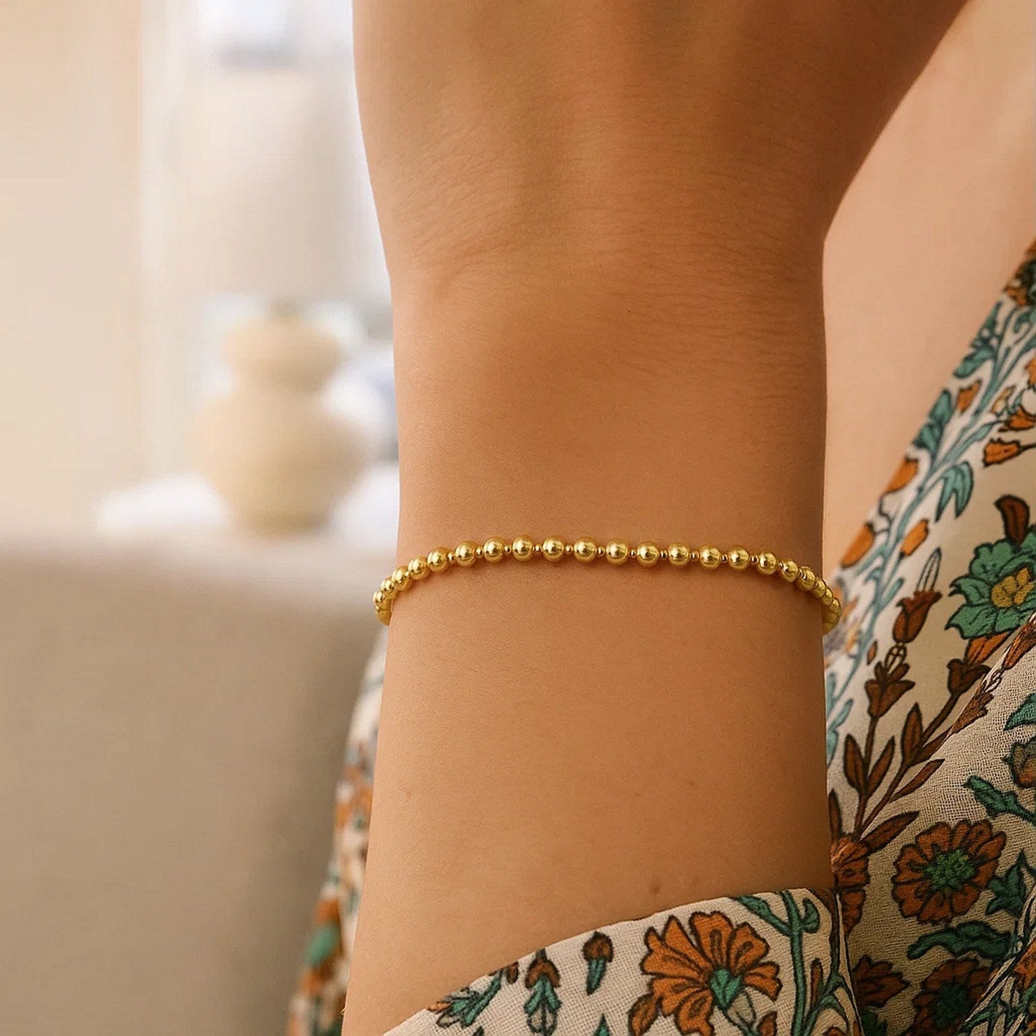 14k yellow gold modern Duo Bead bracelet featuring elegant stud design, perfect for luxury jewelry enthusiasts.