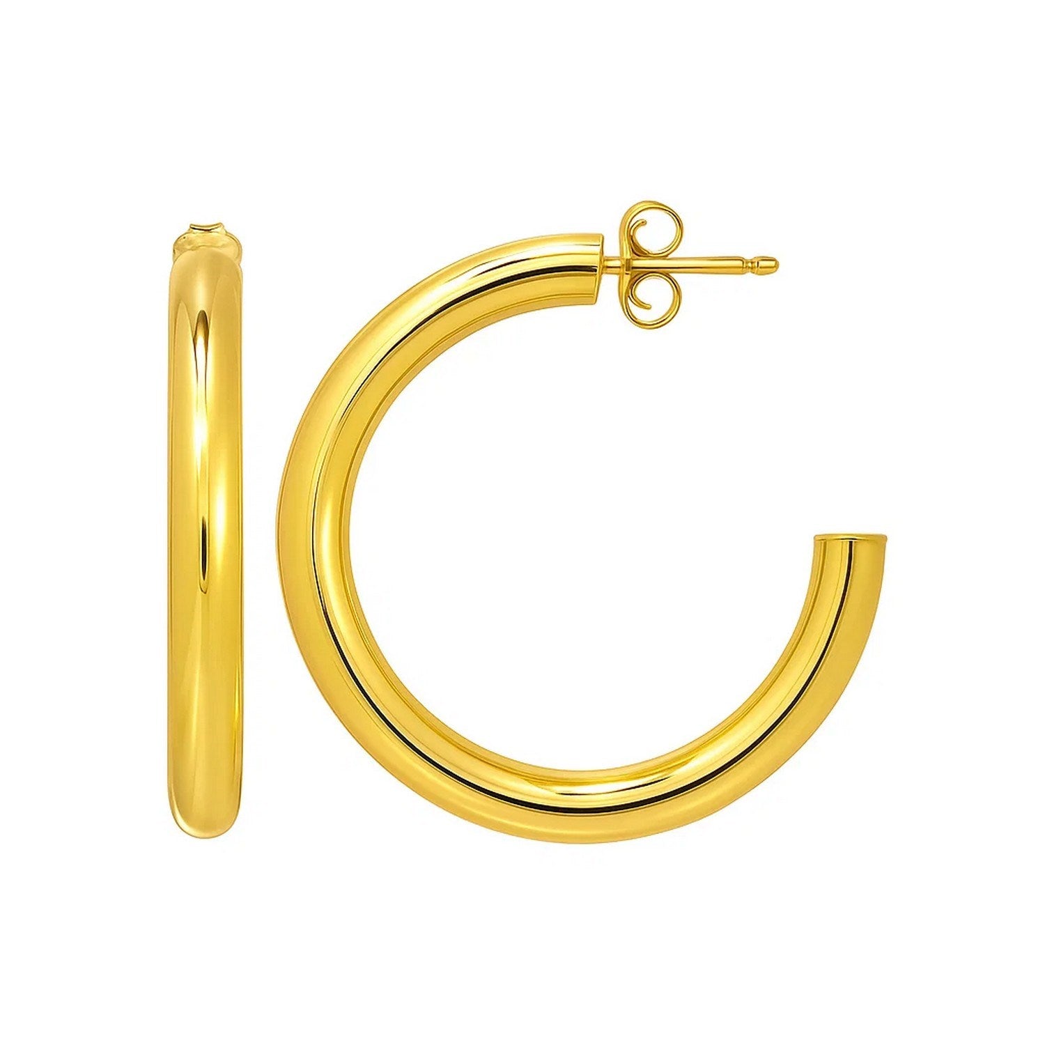 14k yellow gold modern round C hoop earrings, elegantly crafted for a timeless luxury look.