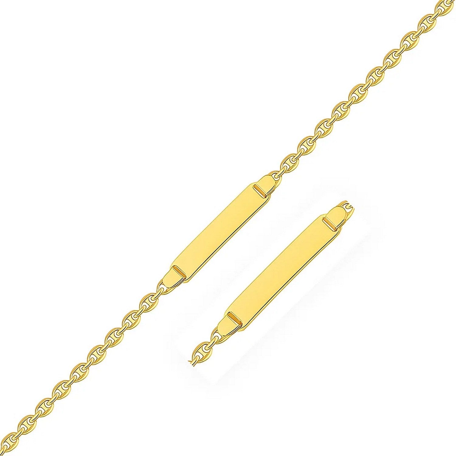 14k yellow gold puffed mariner link children's ID bracelet with modern design and secure clasp for stylish elegance.