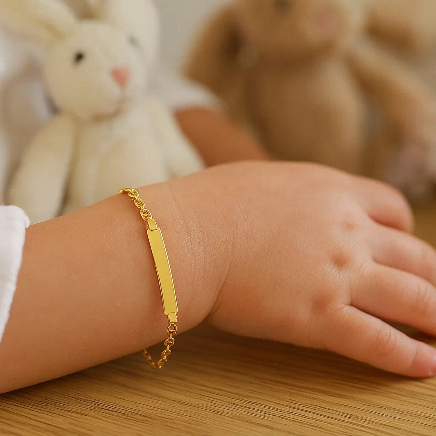 14k yellow gold puffed mariner link children's ID bracelet with modern design, perfect for elegant gifting.