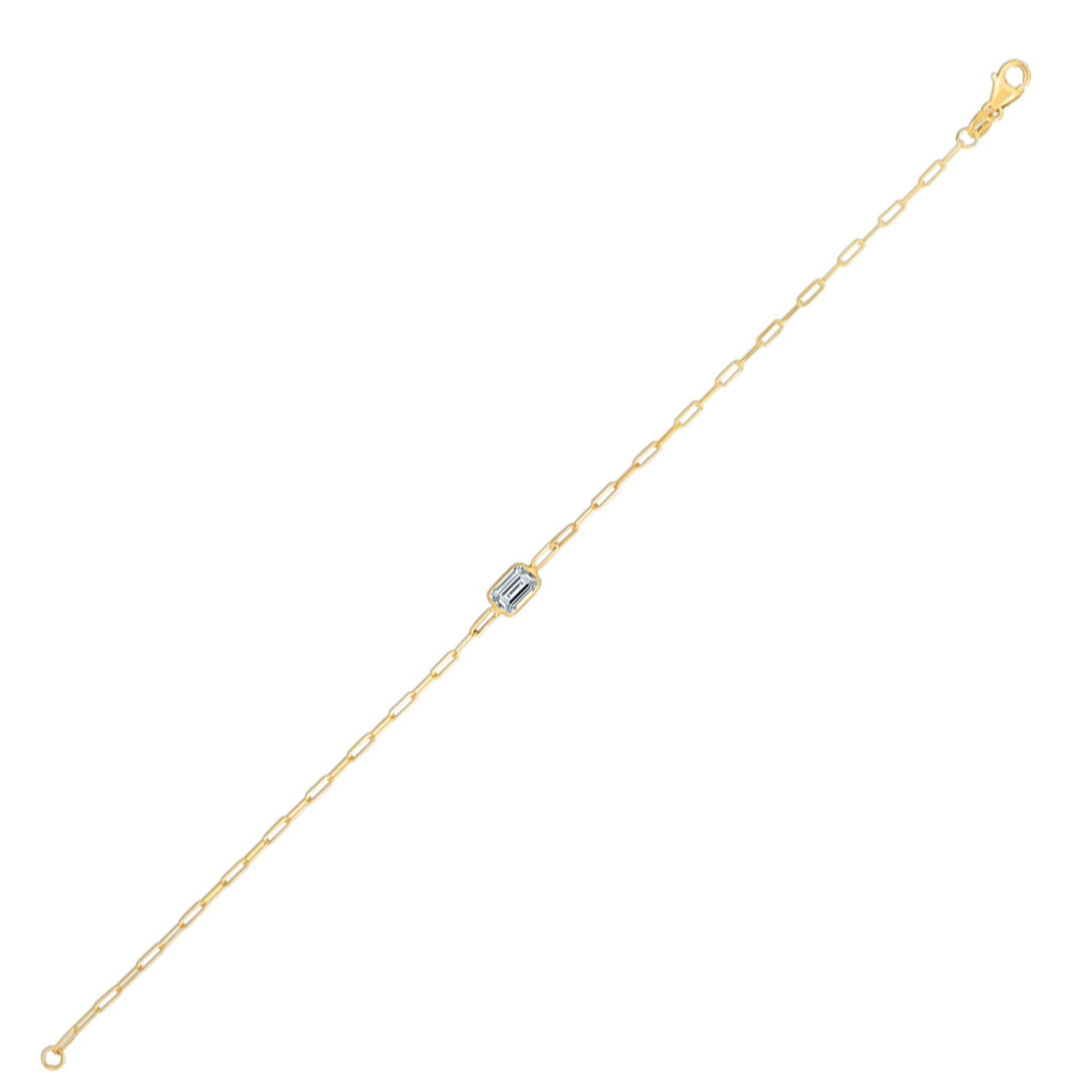 14k yellow gold paperclip bracelet featuring modern design and sparkling white topaz accents for a luxurious touch.