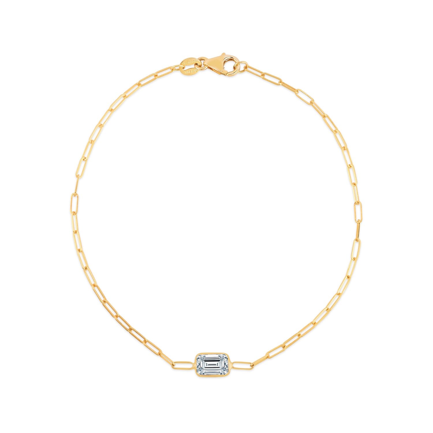14K yellow gold paperclip bracelet featuring elegant white topaz accents in a modern chain design.