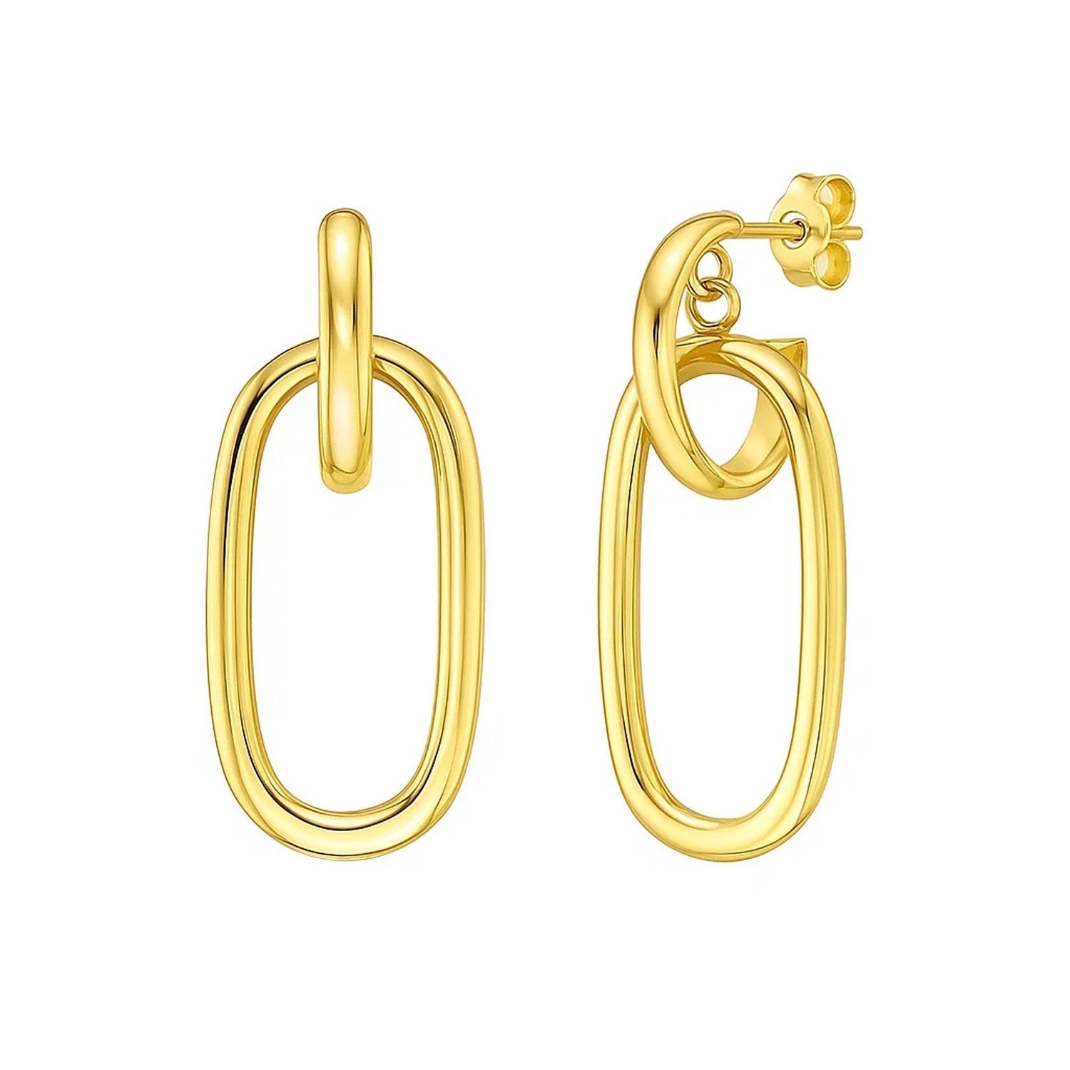 14k yellow gold polished oval linked hoop earrings with a modern design, perfect for elegant occasions.