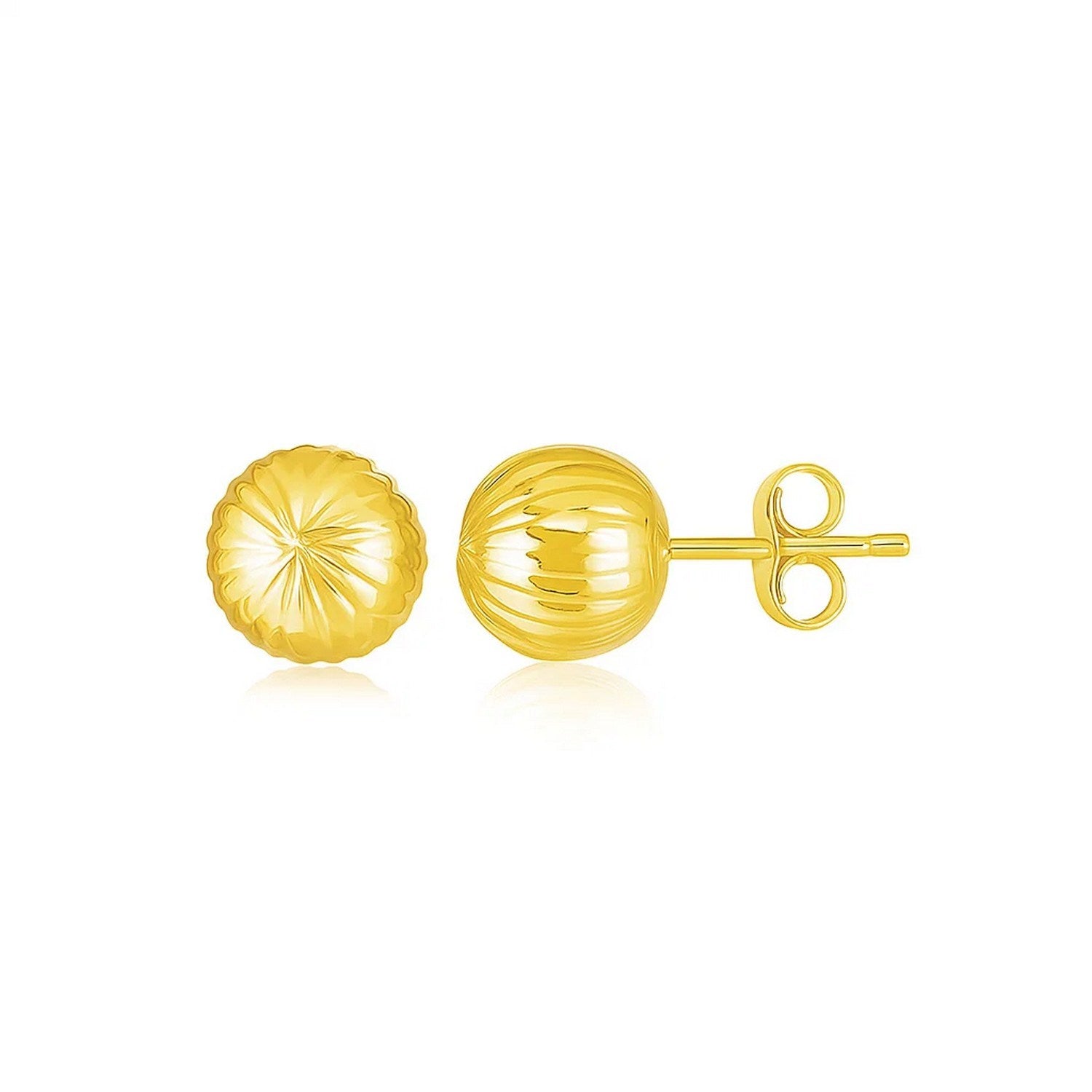 14k yellow gold textured stud earrings with an elegant finish, perfect for modern luxury jewelry enthusiasts.