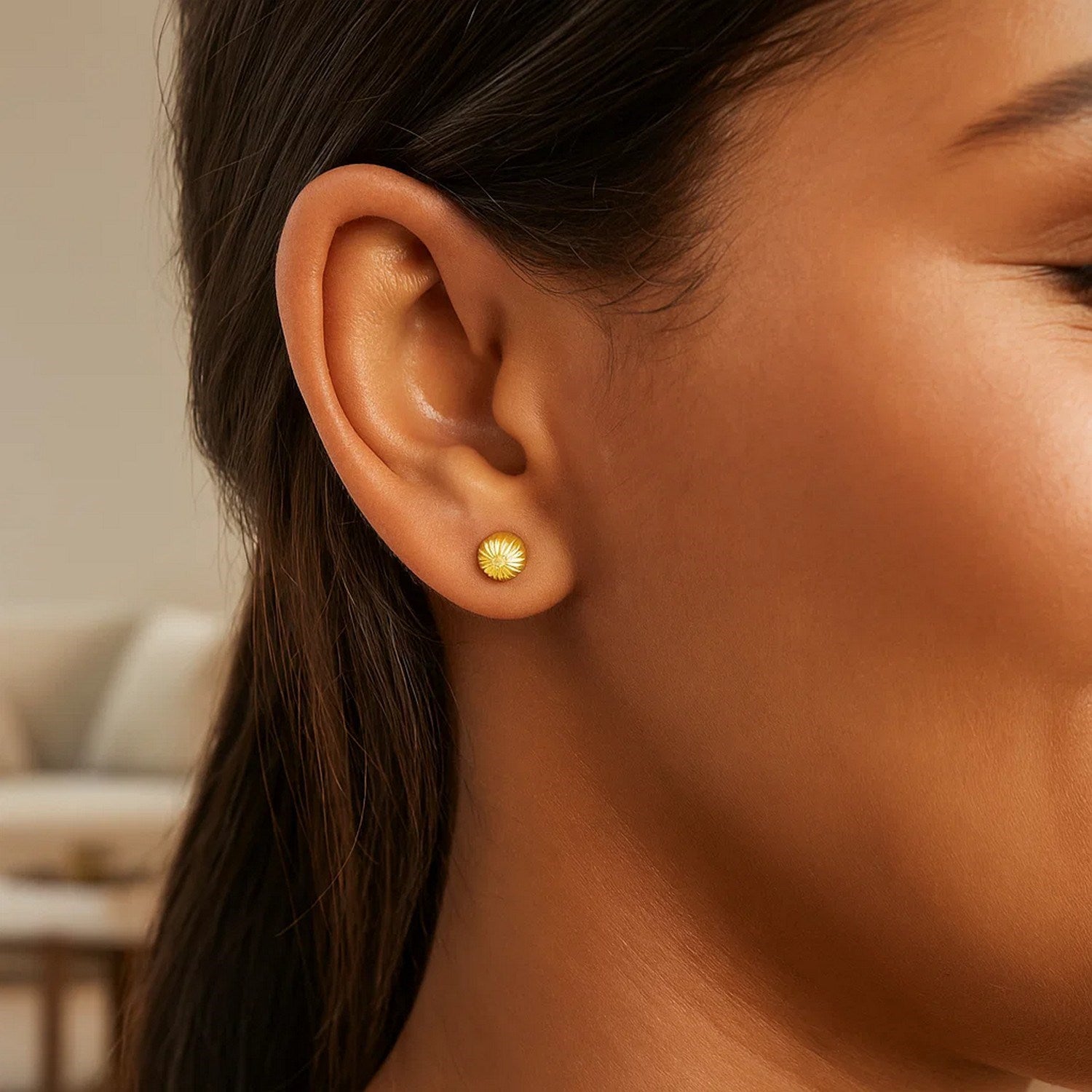14k yellow gold textured stud earrings with an elegant finish, showcasing modern sophistication and timeless style.