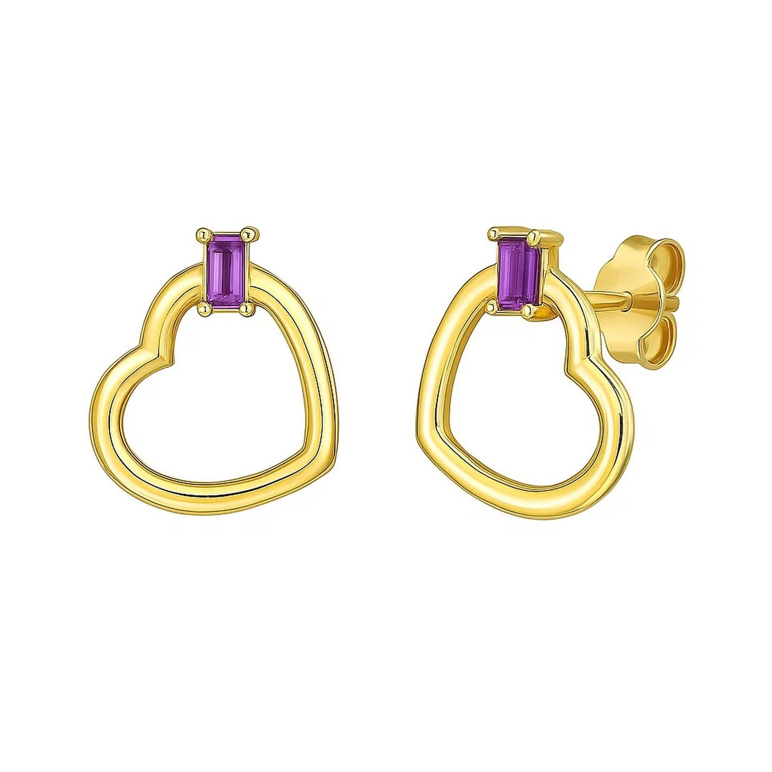 14k yellow gold modern drop earrings featuring exquisite amethyst baguette gemstones for a luxurious touch.