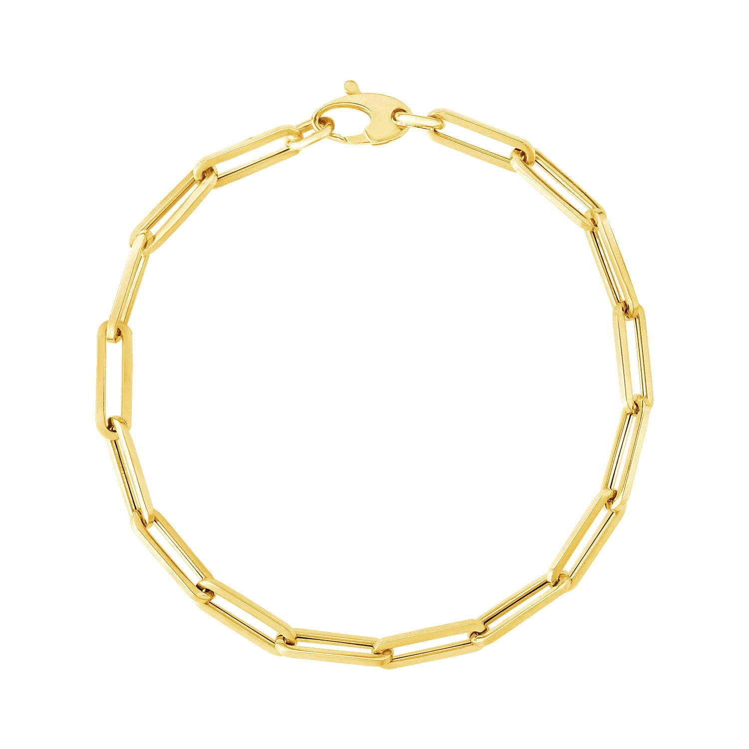 14k yellow gold bold paperclip chain bracelet with modern design, featuring sleek round links for a luxurious look.