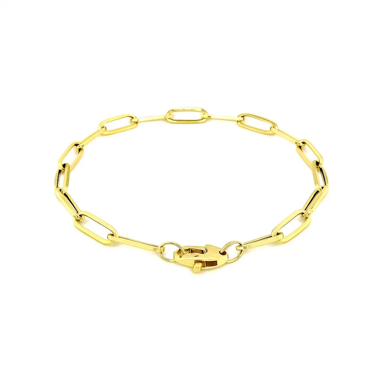 14k yellow gold bold paperclip chain bracelet with modern design and elegant round links, perfect for layering.