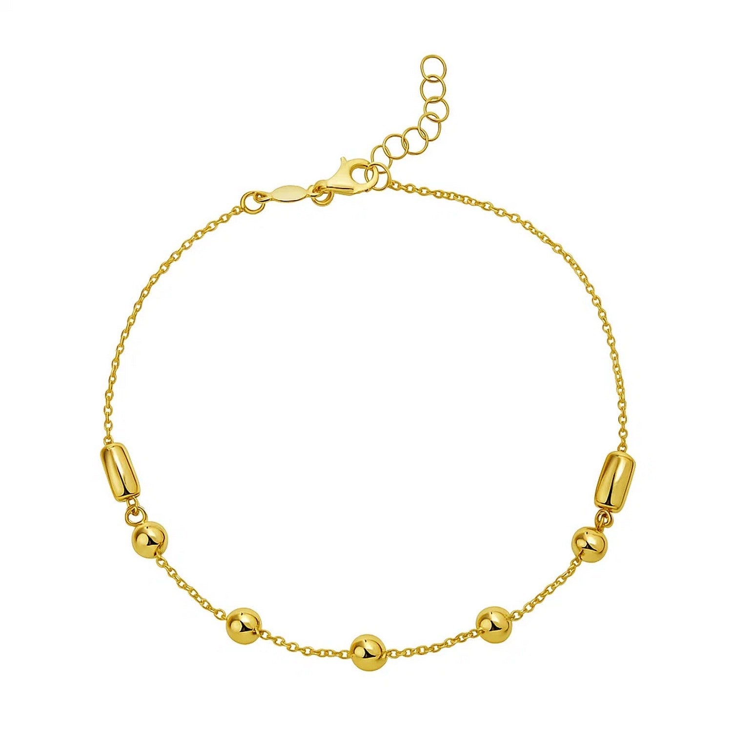 14K yellow gold adjustable bead link bracelet with a modern design, perfect for layering or standalone elegance.