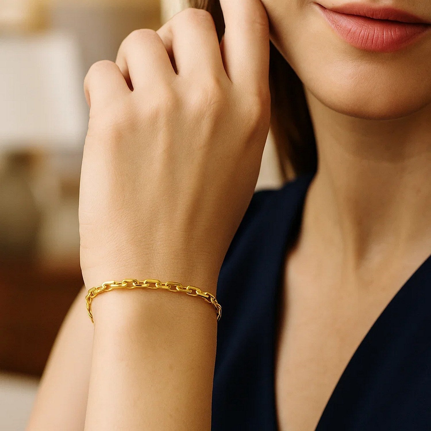 14k yellow gold modern French cable chain bracelet, 2.50 mm, showcasing elegant craftsmanship and timeless design.