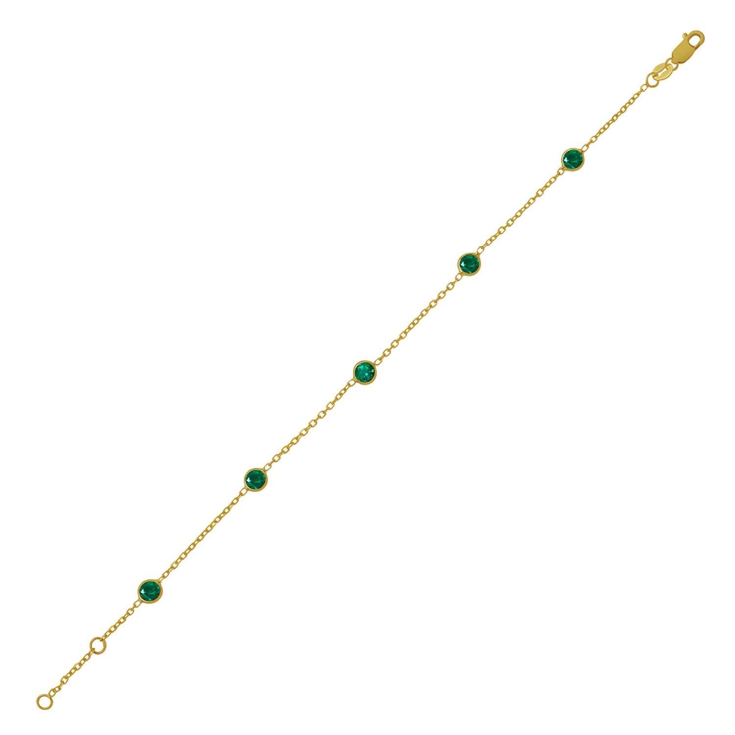 14k yellow gold modern bracelet featuring emerald stations on a delicate chain for a luxurious touch.