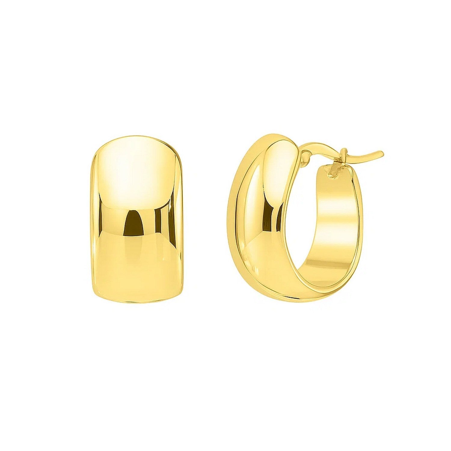 14k yellow gold polished huggie hoop earrings with a modern oval design, perfect for elegant everyday wear.