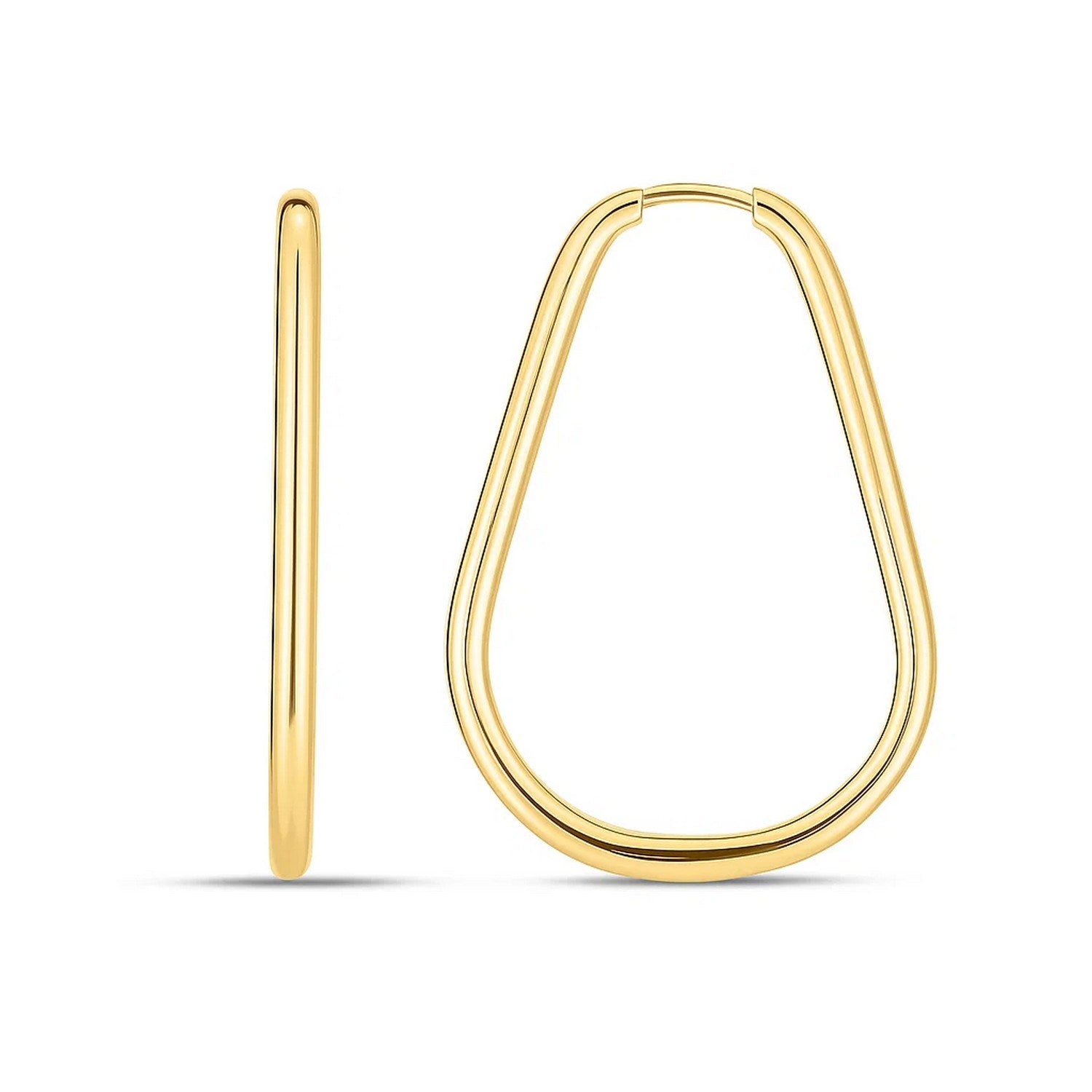 14k yellow gold endless pear hoop earrings, elegantly designed for a timeless, luxurious look.