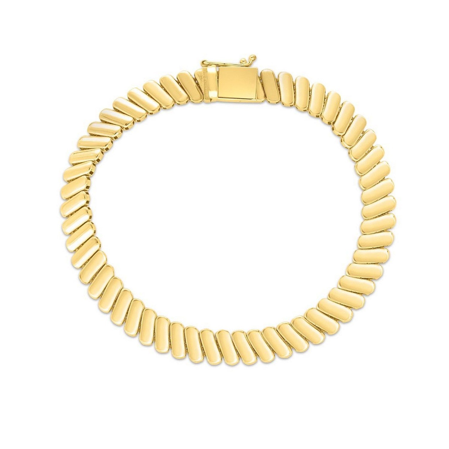 14k yellow gold rib link bracelet showcasing a classic design with elegant, polished finish and 7.00 mm width.