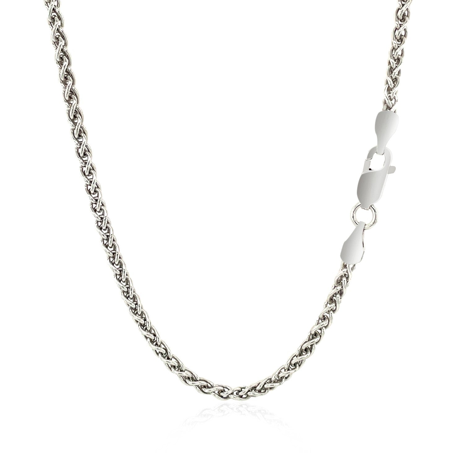 Sterling silver rhodium plated wheat chain, modern design, 2.60 mm width, perfect for layering or standalone elegance.