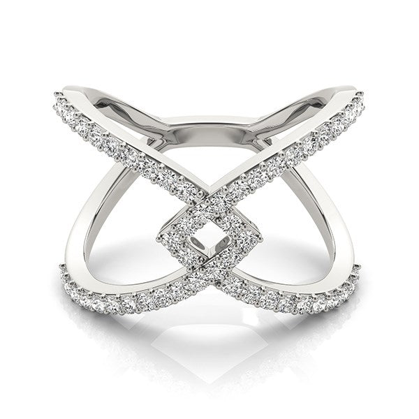 Elegant 14k white gold diamond ring featuring an entwined design and prong-set round diamonds, 1/2 cttw.