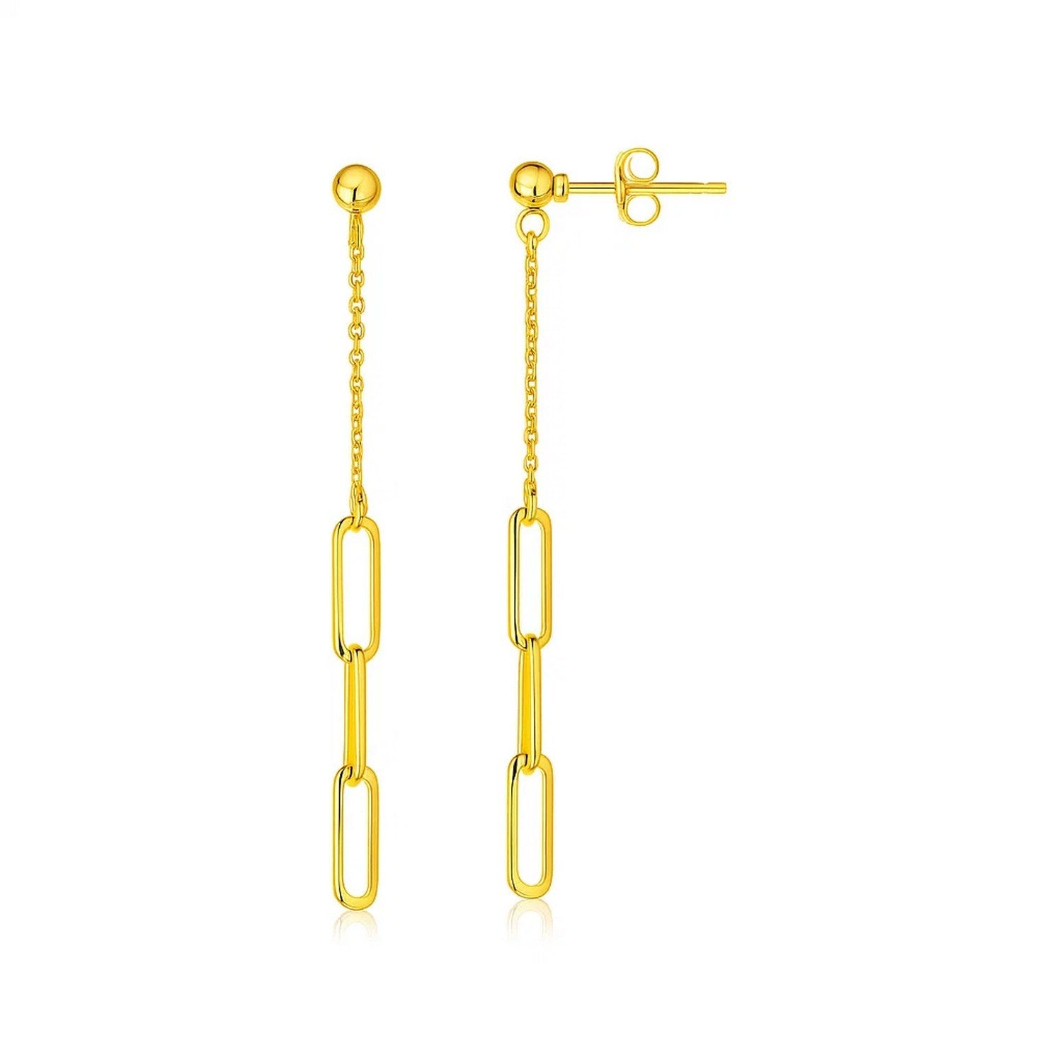 14k yellow gold modern chain link dangle earrings with elegant round design for a luxurious touch.