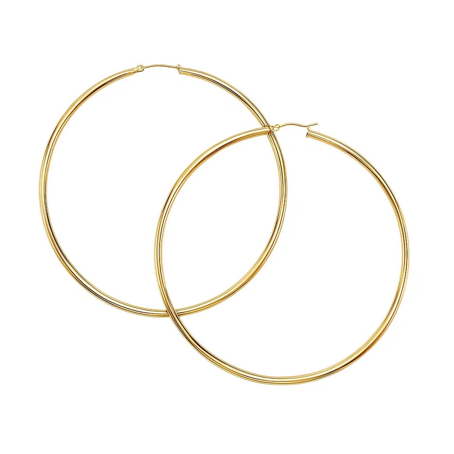 14k yellow gold polished hoop earrings with a sleek minimalist design, perfect for elegant everyday wear.