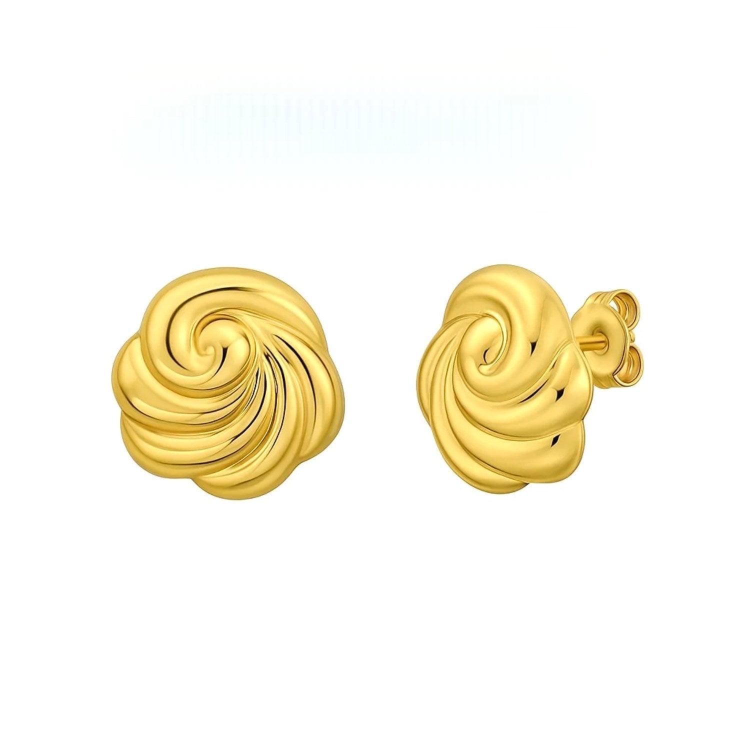 14k yellow gold swirl knot stud earrings with a modern design, perfect for elegant everyday wear.