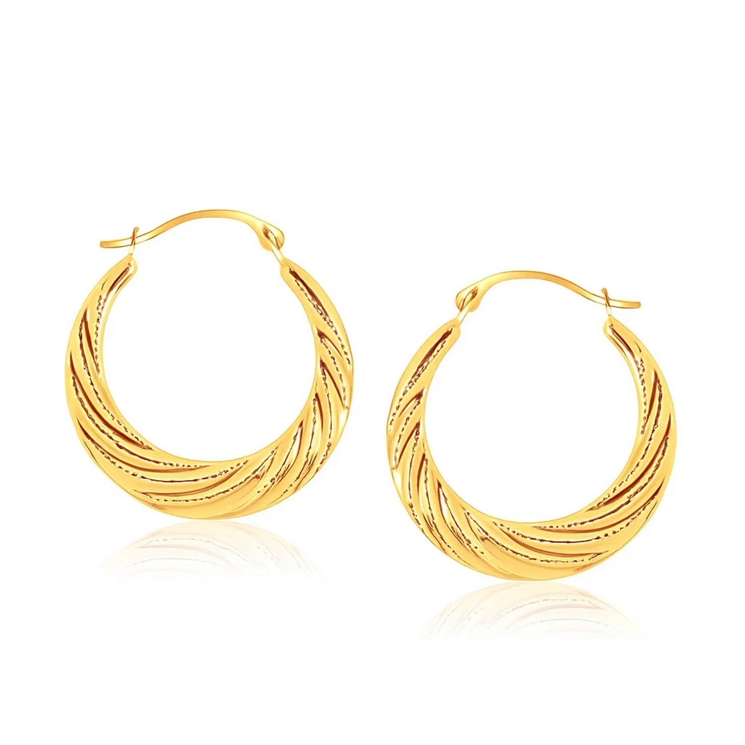 14k yellow gold textured graduated twist hoop earrings, embodying modern elegance and luxurious craftsmanship.