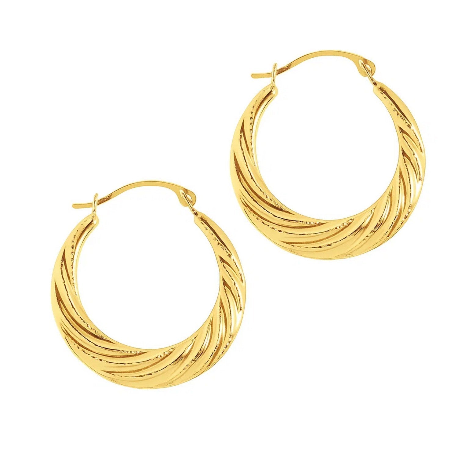 14k yellow gold textured graduated twist hoop earrings, showcasing modern elegance and refined craftsmanship.