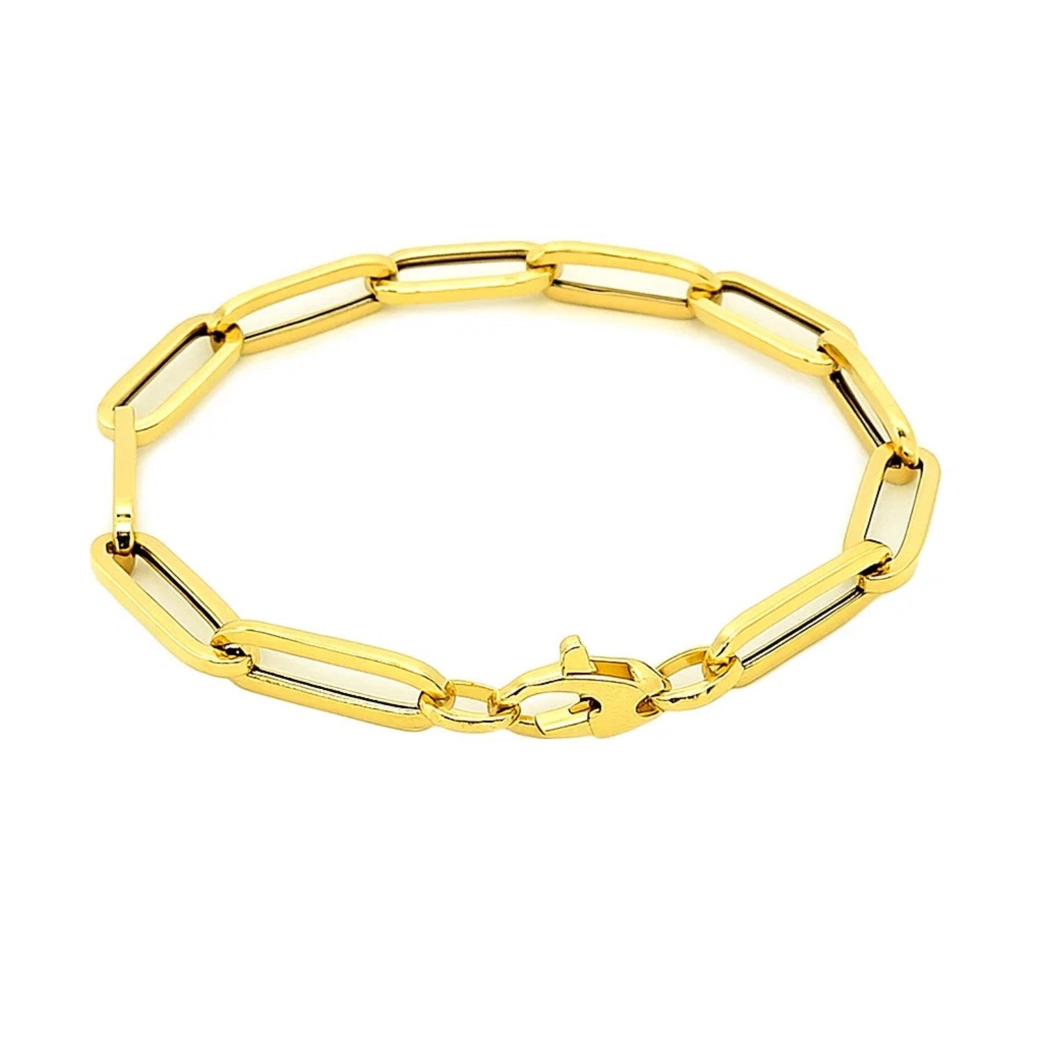 14k yellow gold extra wide paperclip chain bracelet with contemporary link design, perfect for elegant layering.