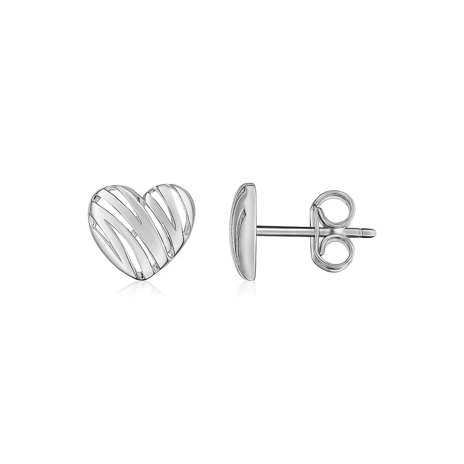 14K white gold high polish stud earrings in a modern scribble heart design, perfect for elegant occasions.