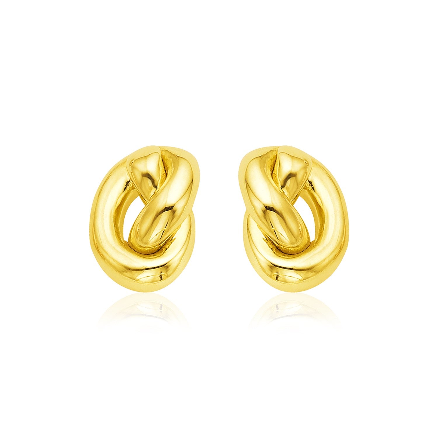 14k yellow gold polished knot stud earrings featuring a modern design for an elegant touch to any outfit.
