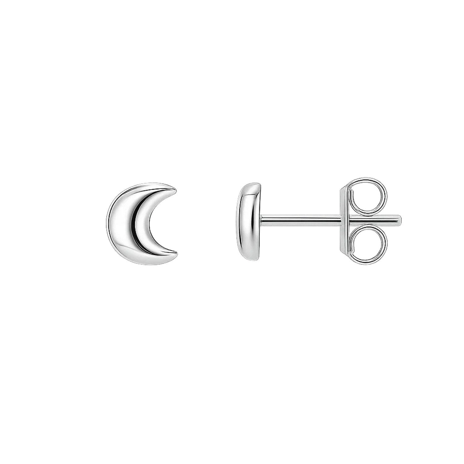 14k white gold minimalist moon accent earrings, elegantly designed for a luxurious touch.