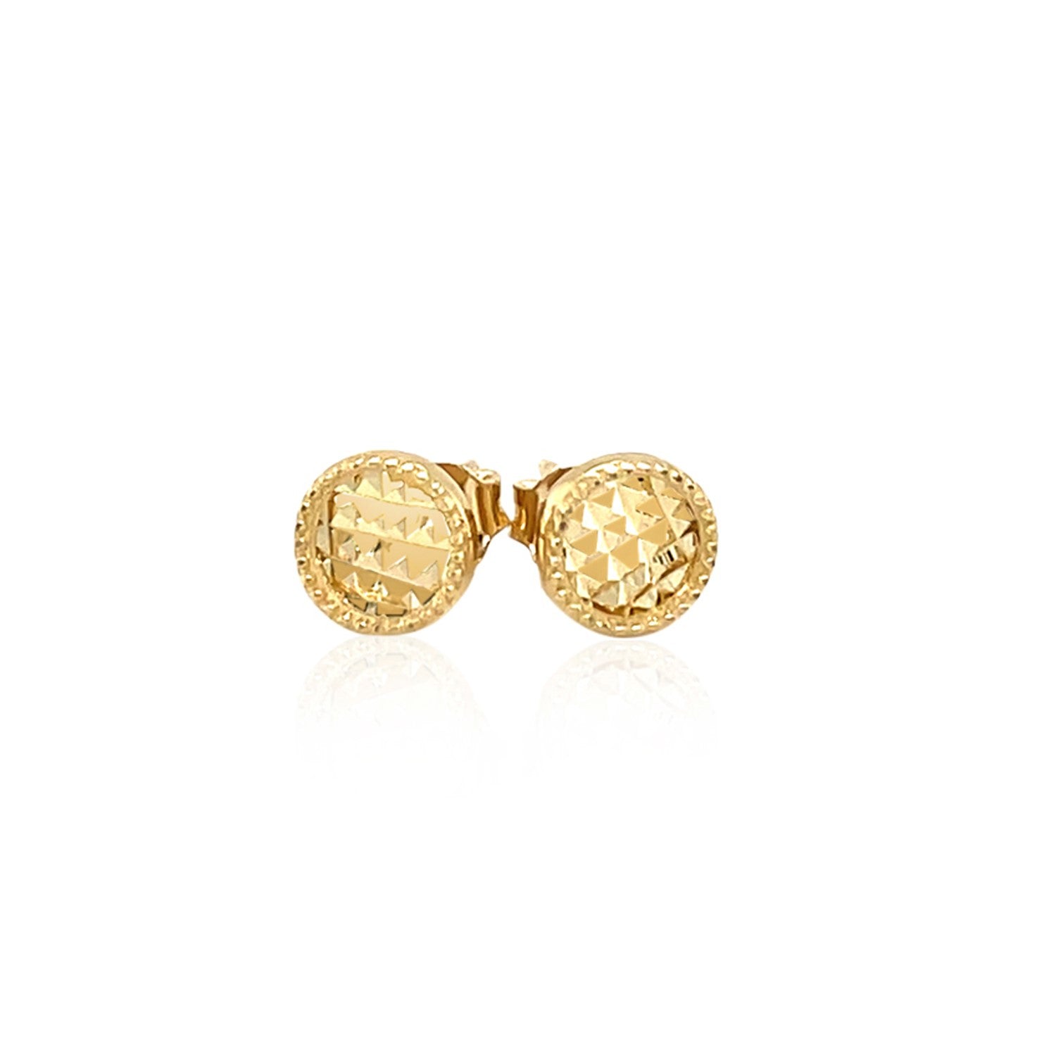 14k yellow gold textured circle earrings with a modern design, perfect for elevating any luxury jewelry collection.