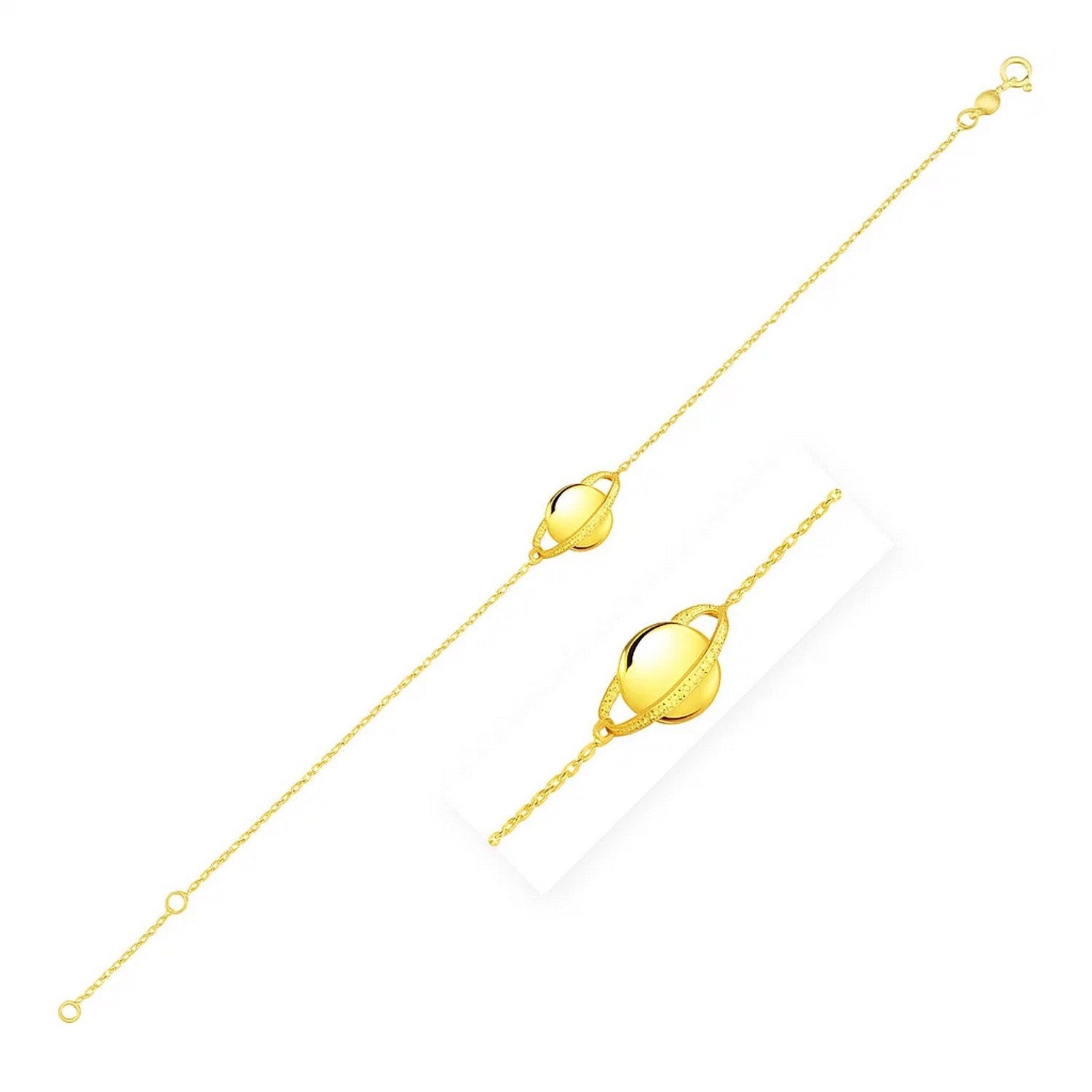 14k yellow gold Saturn bracelet featuring a modern chain link design, perfect for elegant layering or standalone wear.