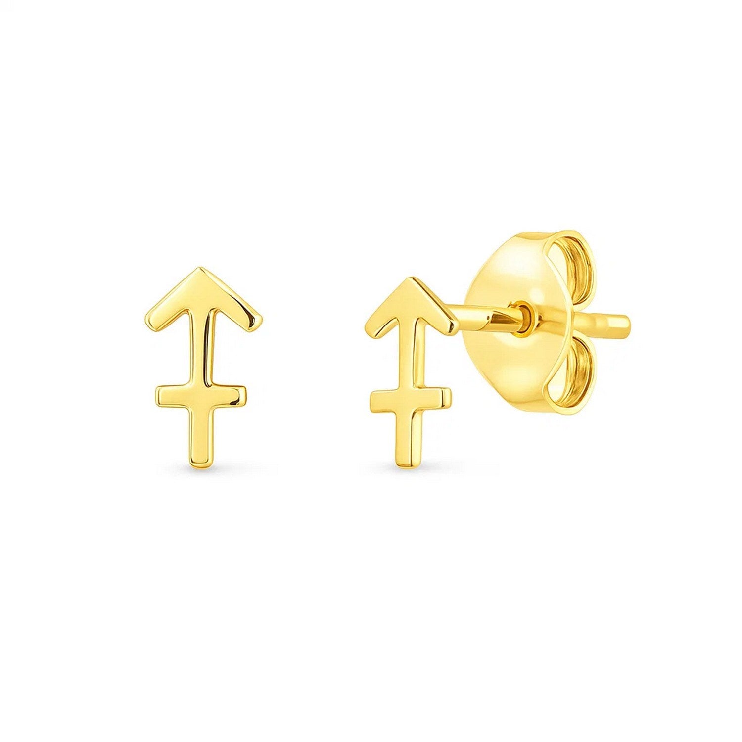Elegant 14k yellow gold Sagittarius stud earrings featuring a minimalist design for a timeless luxury statement.