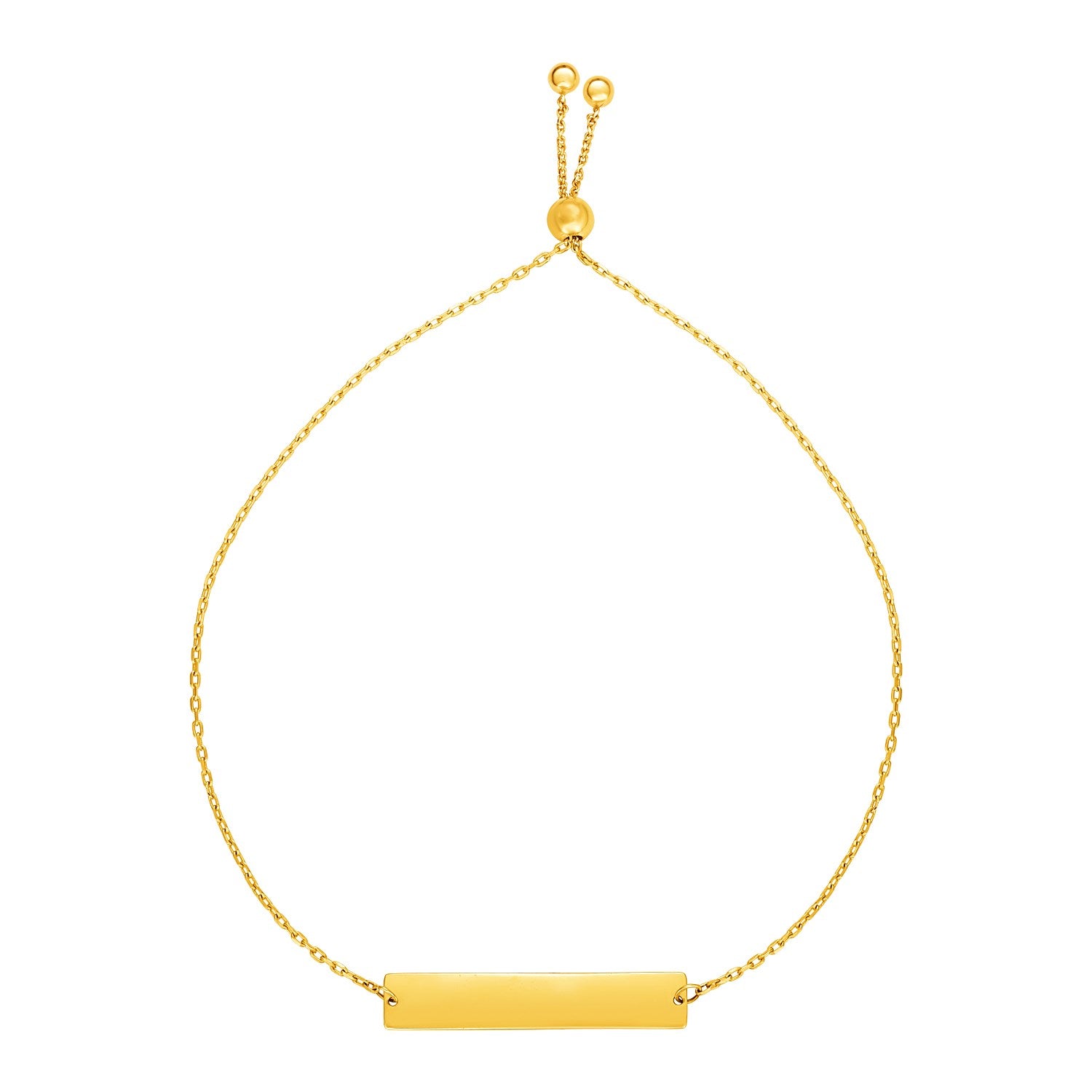 Adjustable 14k yellow gold bracelet featuring a sleek shiny bar design, embodying modern luxury elegance.