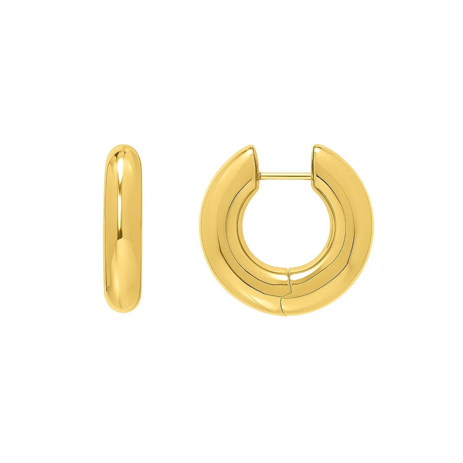 14k yellow gold polished hoop earrings with a modern design, perfect for elevating any luxury jewelry collection.