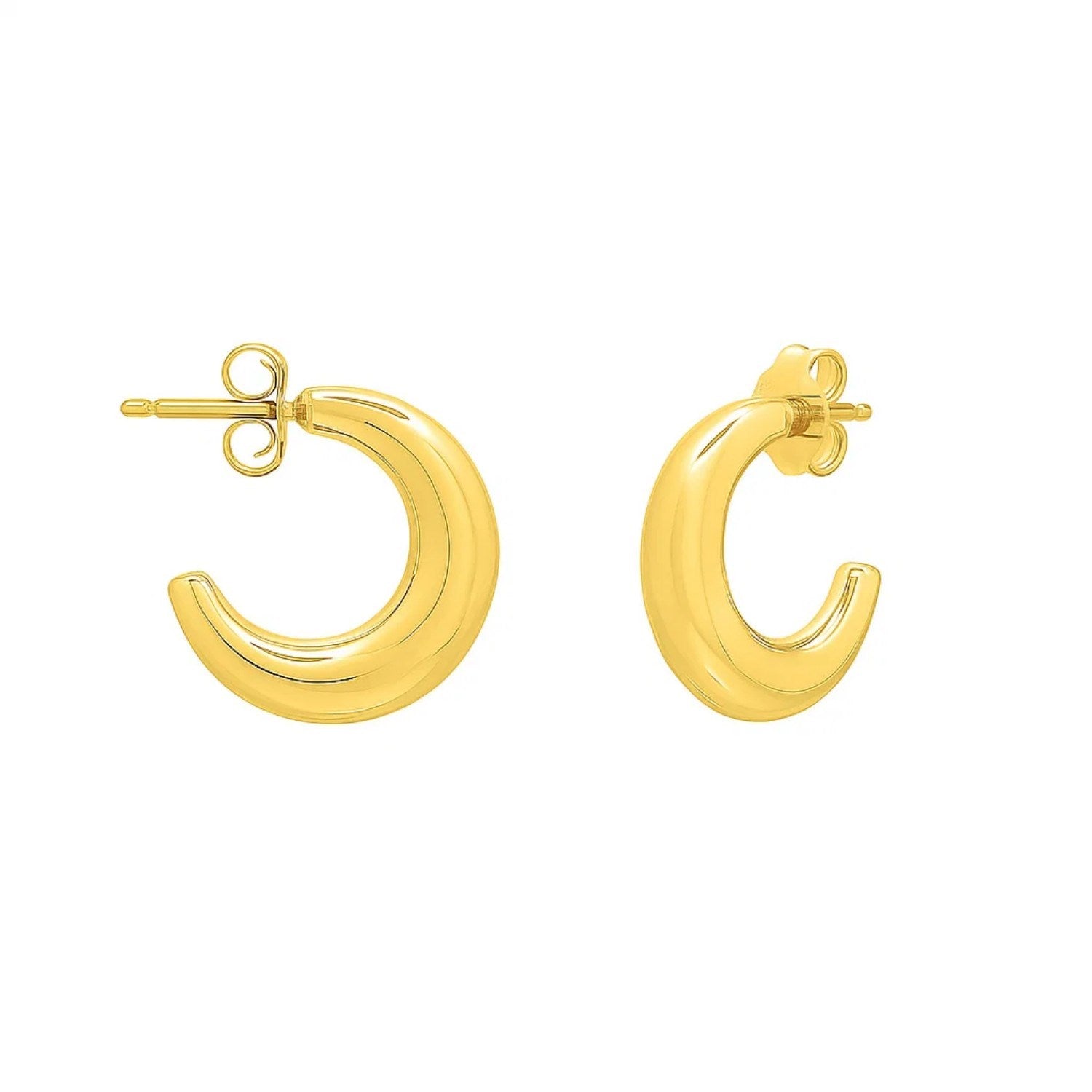14k yellow gold polished hoop earrings with a sleek modern design, perfect for elegant everyday wear.