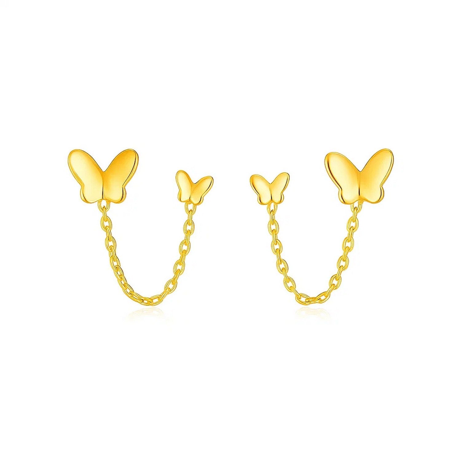 14k yellow gold modern butterfly earrings with two-hole post design for a luxurious touch.