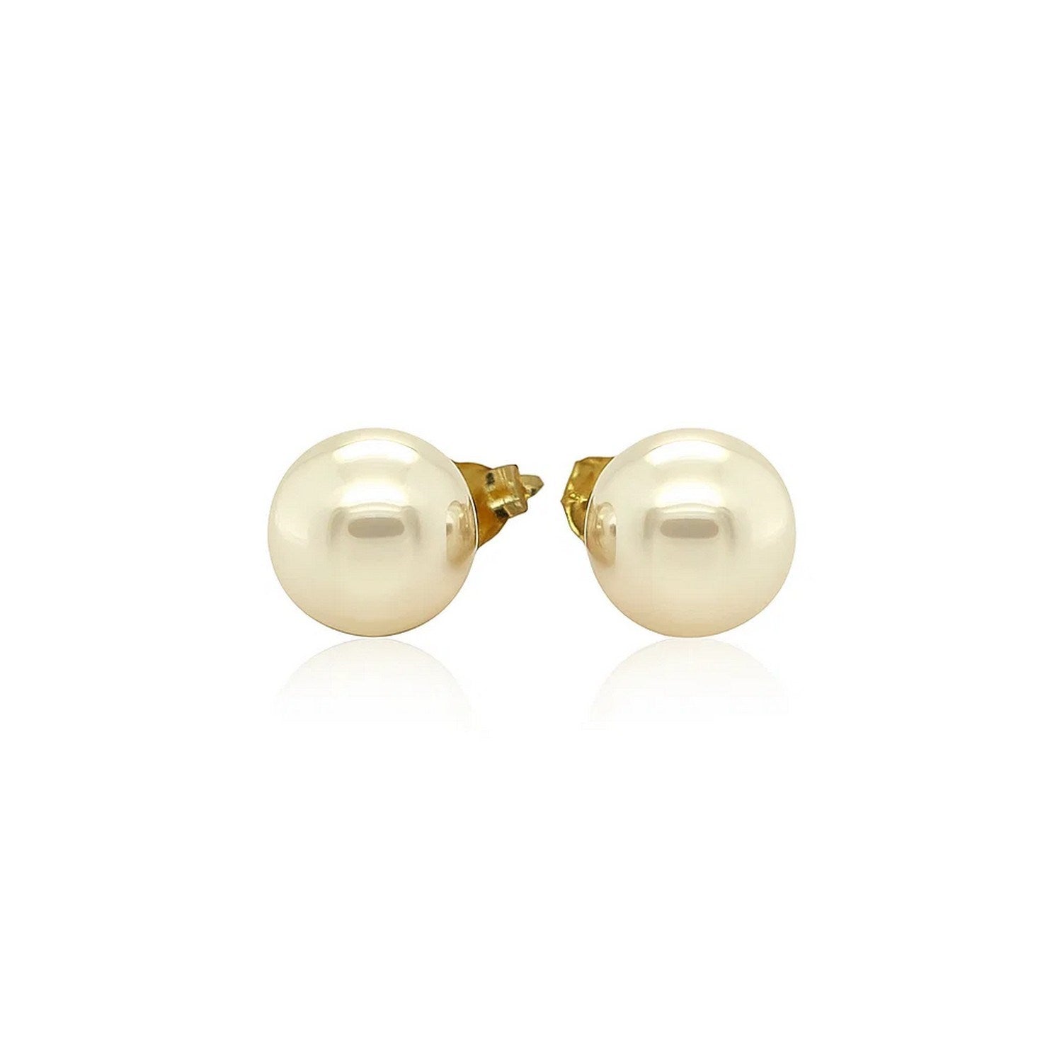 14k yellow gold stud earrings featuring exquisite 7mm freshwater cultured pearls in a classic round design.