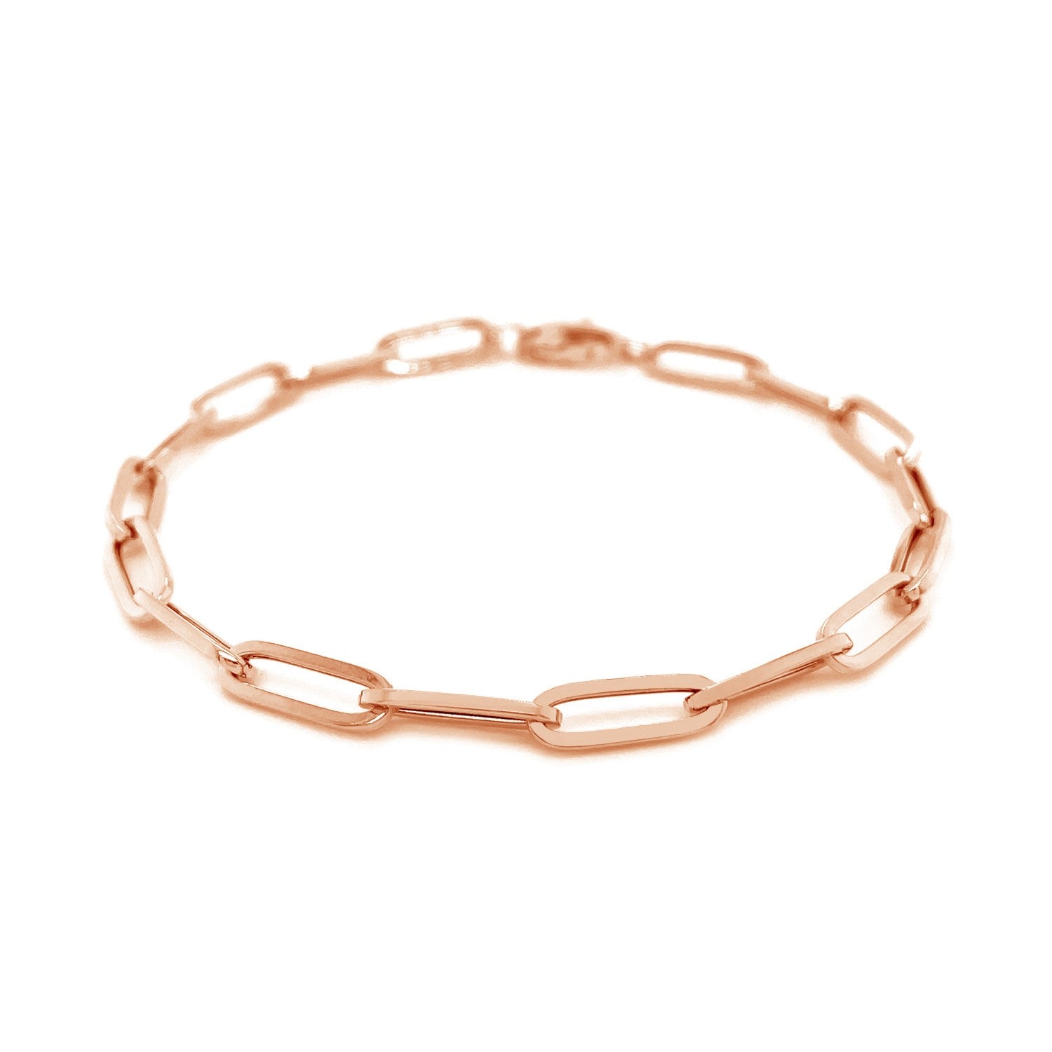 14k rose gold bold paperclip chain bracelet with modern link design, showcasing elegance and timeless luxury.