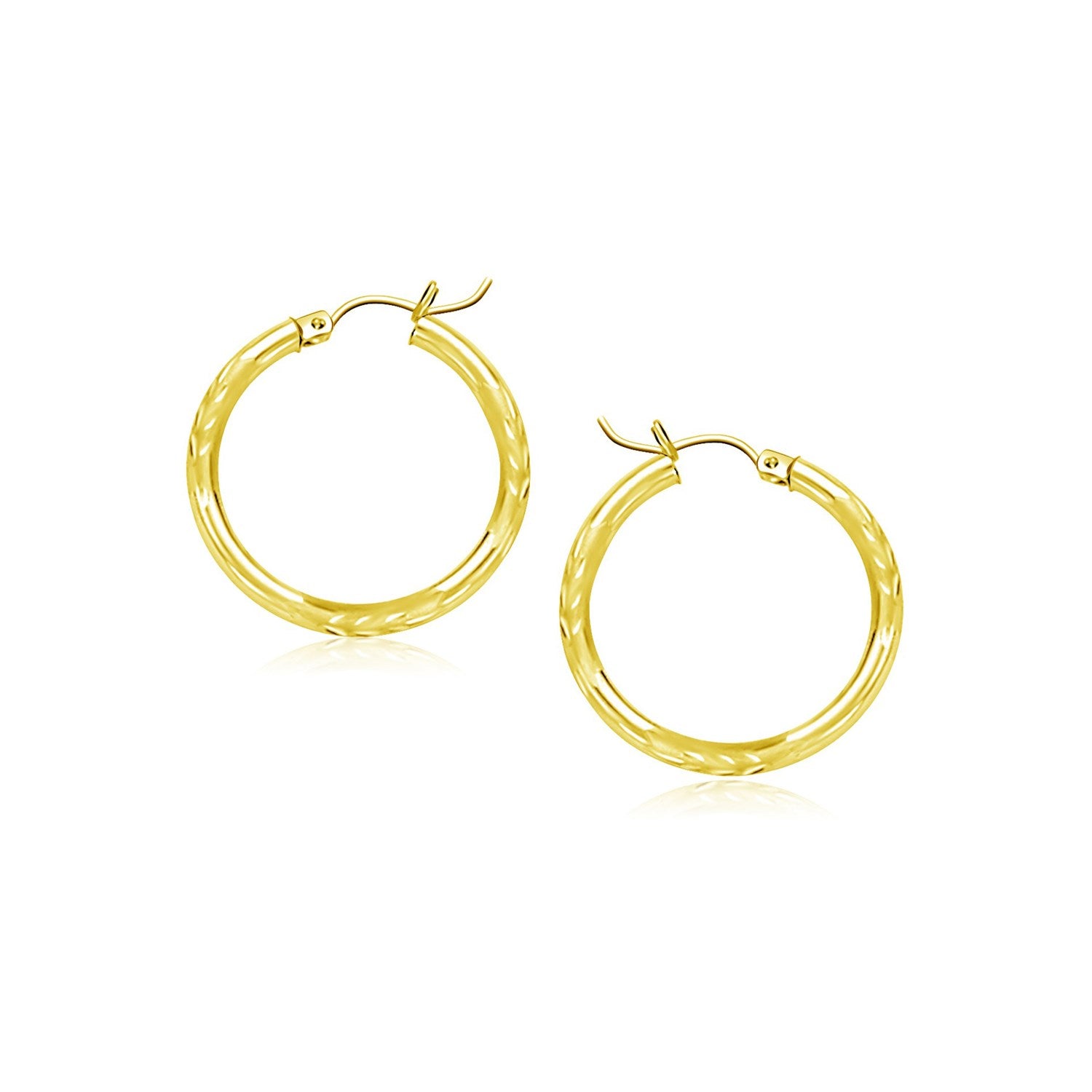 10k yellow gold diamond cut hoop earrings featuring a modern design and exquisite diamond detailing.