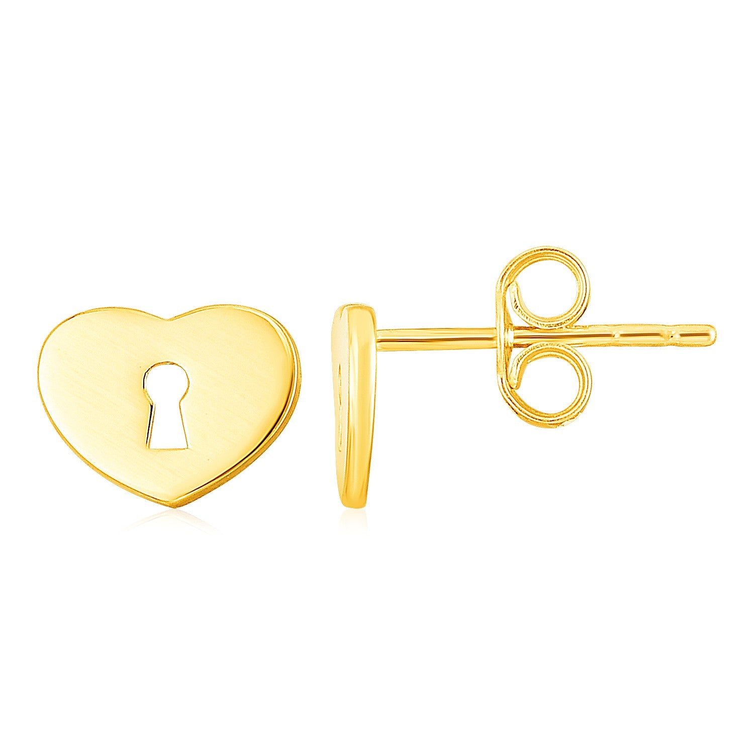14k yellow gold heart padlock stud earrings with a modern design, perfect for elegant everyday wear.