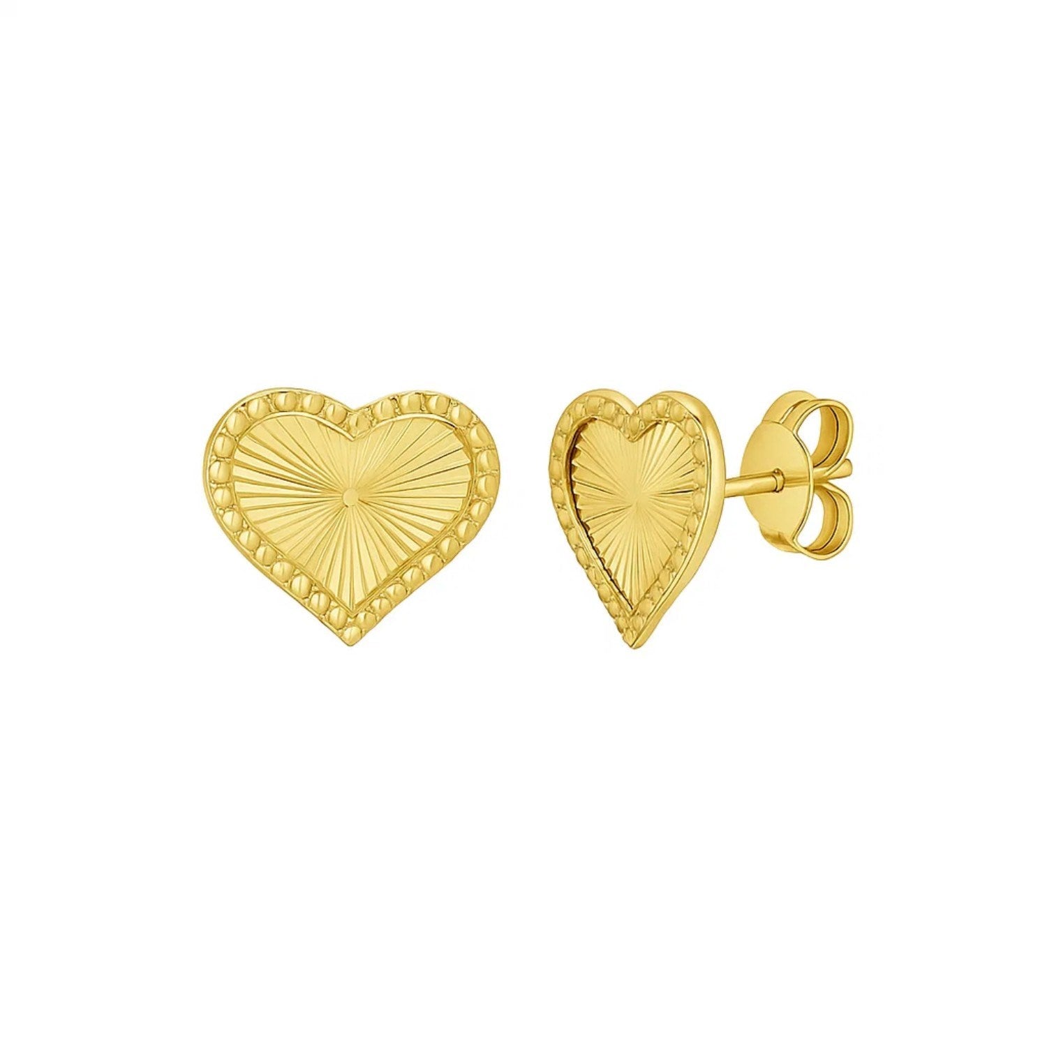 14k yellow gold modern heart stud earrings radiating elegance with a sleek, minimalist design.