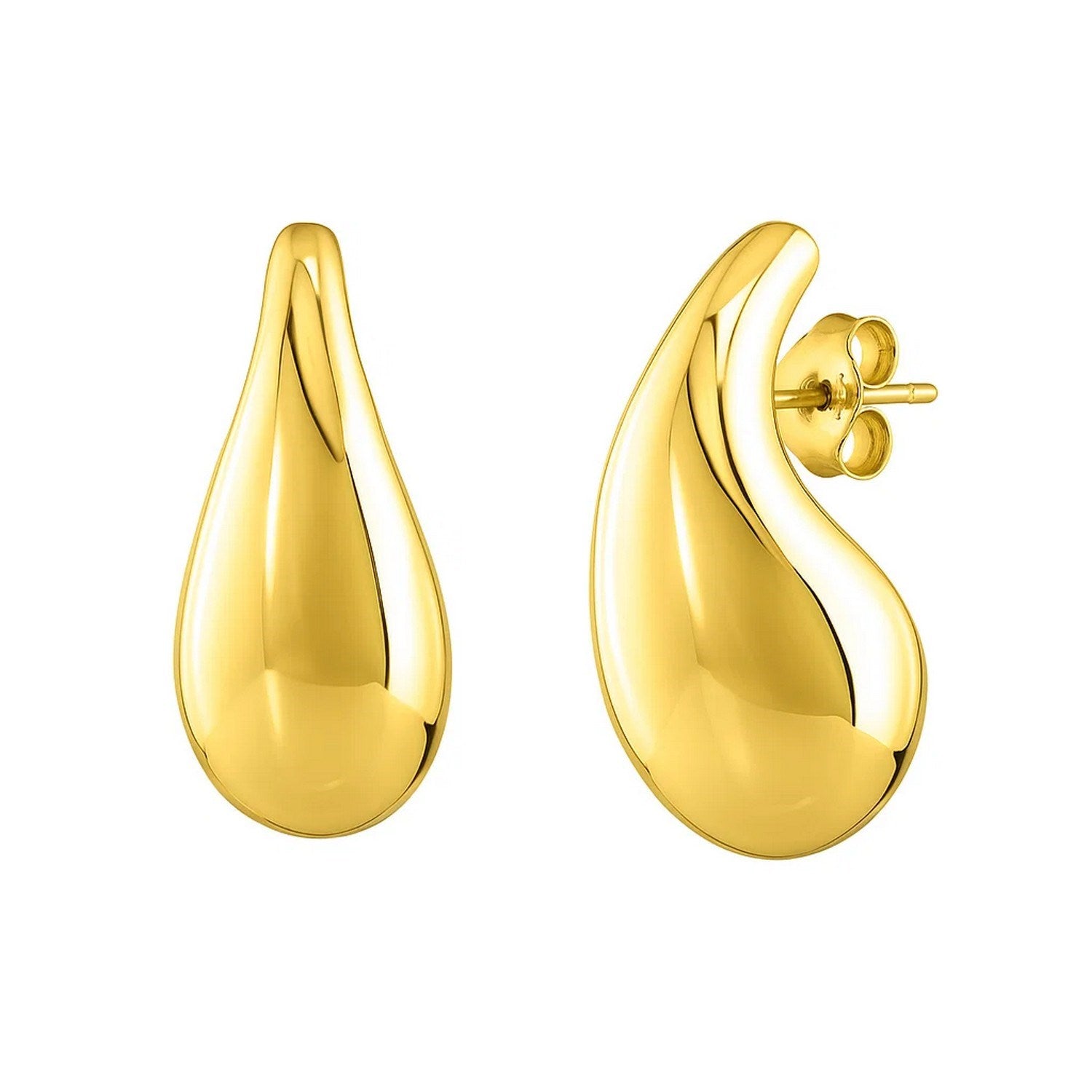 14k yellow gold polished stud drop earrings featuring a modern design, perfect for elegant occasions.