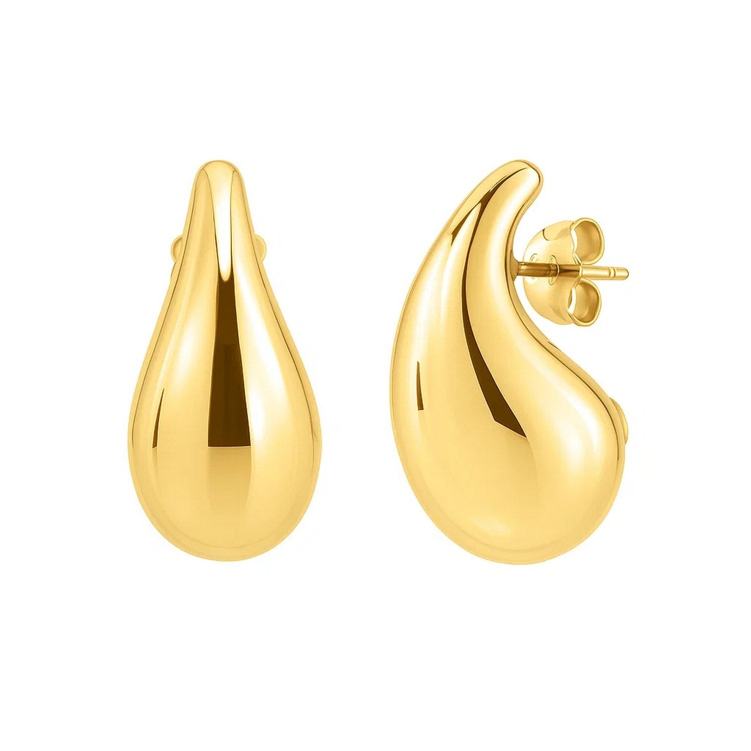 14K yellow gold polished stud drop earrings featuring a sleek modern design for elegant sophistication.