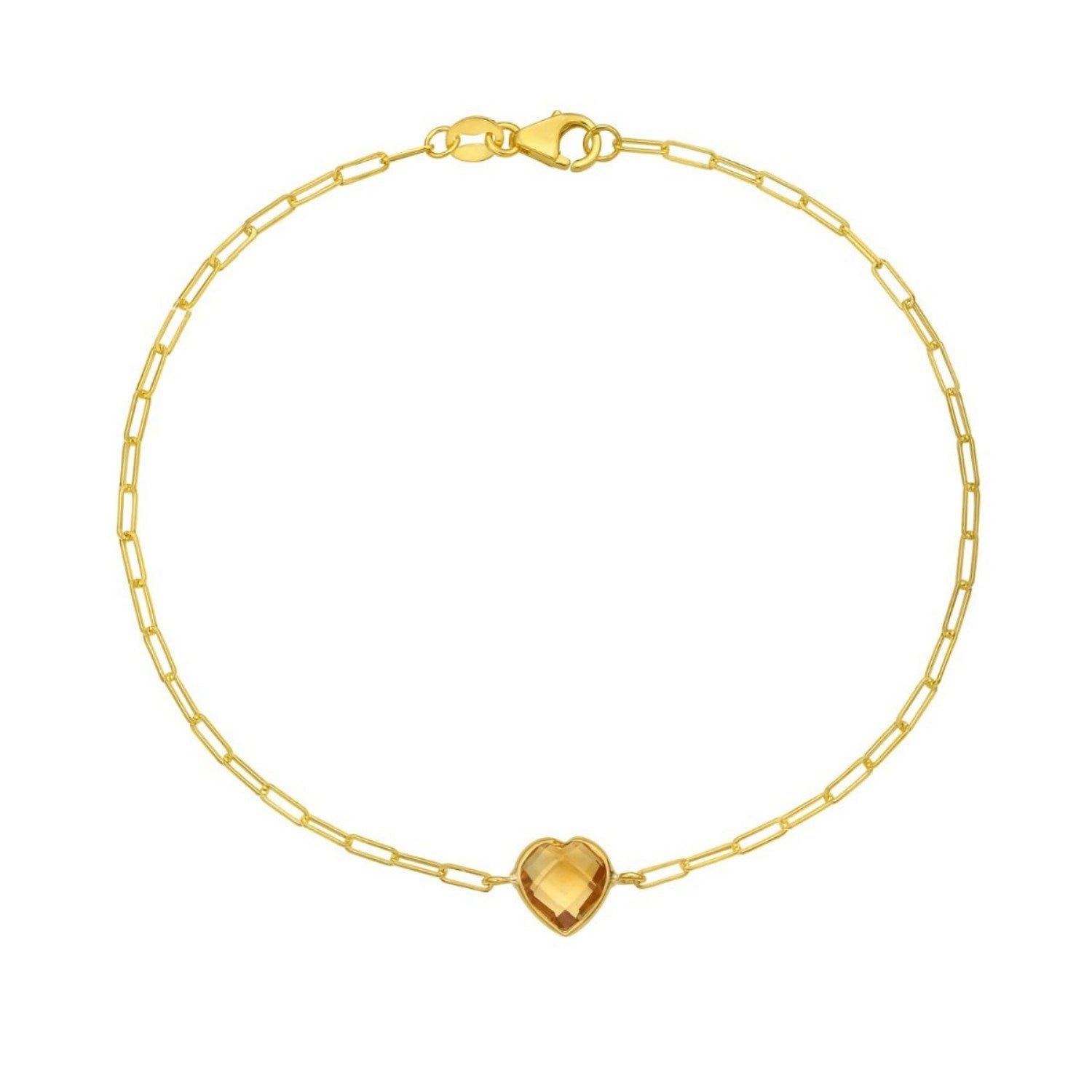 Elegant 14k yellow gold bracelet featuring a heart-shaped citrine in a chic bezel setting, perfect for any occasion.