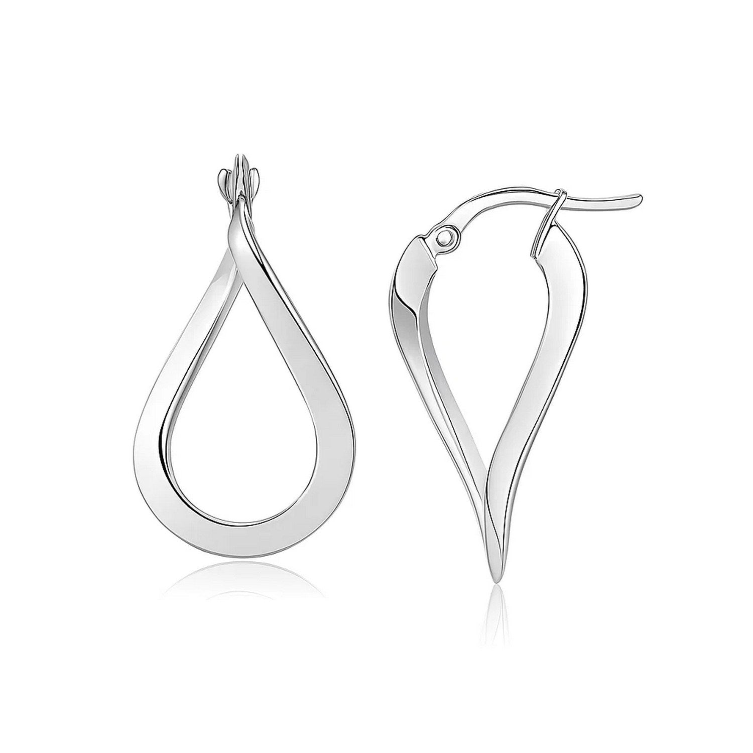 14k white gold polished twisted freeform hoop earrings, showcasing a modern design for elegant sophistication.