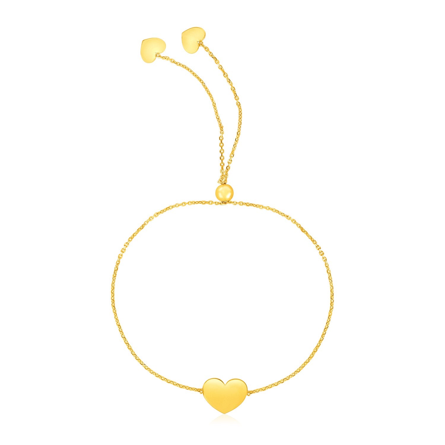 14k yellow gold adjustable heart bracelet featuring a modern chain design, perfect for elegant layering or standalone wear.