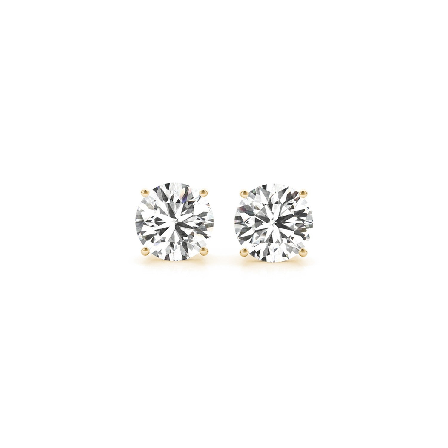 14k yellow gold diamond stud earrings featuring 2 cttw IGI certified lab-grown diamonds in a modern prong setting.