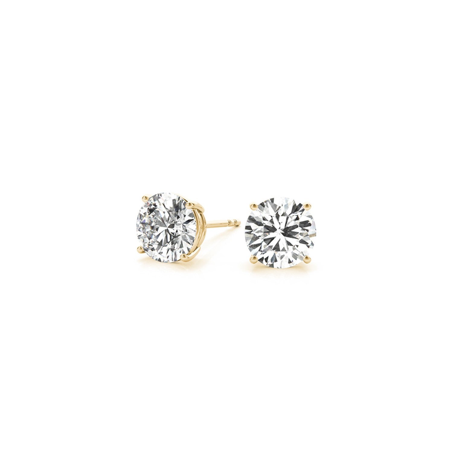 14k yellow gold modern diamond stud earrings featuring 2 cttw IGI certified lab-grown diamonds in prong settings.